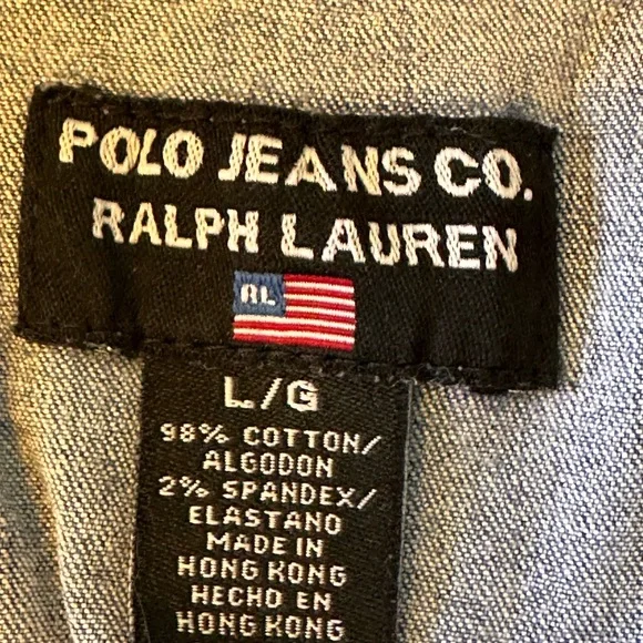 Polo by Ralph Lauren SZ LG Vintage 90’s Blue Denim snap button shirt Mini Dress - Picture 7 of 12